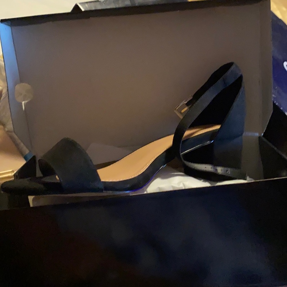 Black Double Strap Block Heel Sandals